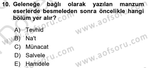 Türk İslam Edebiyatı Dersi 2025 - 2026 Yılı (Final) Dönem Sonu Sınav Soruları 10. Soru