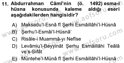 Türk İslam Edebiyatı Dersi 2025 - 2026 Yılı (Final) Dönem Sonu Sınav Soruları 11. Soru