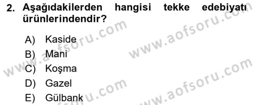 Türk İslam Edebiyatı Dersi 2025 - 2026 Yılı (Final) Dönem Sonu Sınav Soruları 2. Soru