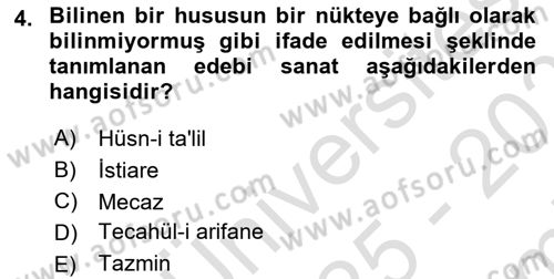 Türk İslam Edebiyatı Dersi 2025 - 2026 Yılı (Final) Dönem Sonu Sınav Soruları 4. Soru