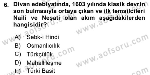 Türk İslam Edebiyatı Dersi 2025 - 2026 Yılı (Final) Dönem Sonu Sınav Soruları 6. Soru