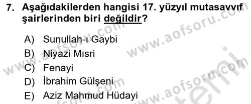 Türk İslam Edebiyatı Dersi 2025 - 2026 Yılı (Final) Dönem Sonu Sınav Soruları 7. Soru