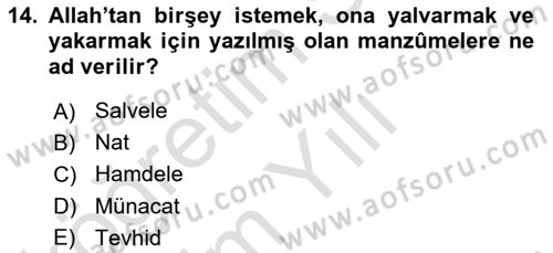 Türk İslam Edebiyatı Dersi 2025 - 2026 Yılı Yaz Okulu Sınav Soruları 14. Soru