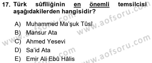 Türk İslam Edebiyatı Dersi 2025 - 2026 Yılı Yaz Okulu Sınav Soruları 17. Soru