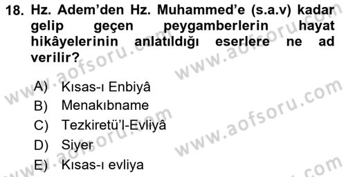 Türk İslam Edebiyatı Dersi 2025 - 2026 Yılı Yaz Okulu Sınav Soruları 18. Soru