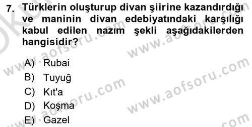 Türk İslam Edebiyatı Dersi 2025 - 2026 Yılı Yaz Okulu Sınav Soruları 7. Soru