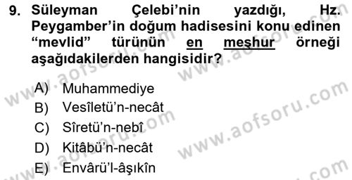 Türk İslam Edebiyatı Dersi 2025 - 2026 Yılı Yaz Okulu Sınav Soruları 9. Soru