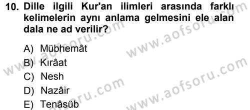 Tefsir Dersi 2012 - 2013 Yılı (Vize) Ara Sınav Soruları 10. Soru
