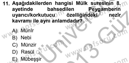 Tefsir Dersi Ara Sınavı Deneme Sınav Soruları 11. Soru
