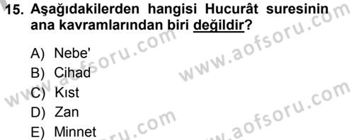 Tefsir Dersi Ara Sınavı Deneme Sınav Soruları 15. Soru
