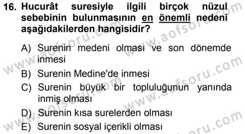 Tefsir Dersi 2012 - 2013 Yılı (Vize) Ara Sınav Soruları 16. Soru
