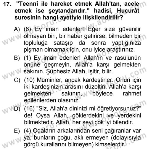Tefsir Dersi Ara Sınavı Deneme Sınav Soruları 17. Soru