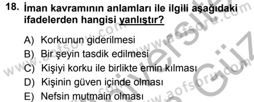 Tefsir Dersi 2012 - 2013 Yılı (Vize) Ara Sınav Soruları 18. Soru