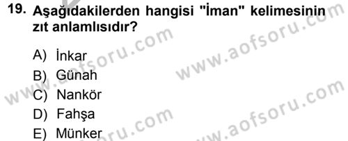 Tefsir Dersi 2012 - 2013 Yılı (Vize) Ara Sınav Soruları 19. Soru