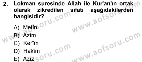 Tefsir Dersi Ara Sınavı Deneme Sınav Soruları 2. Soru