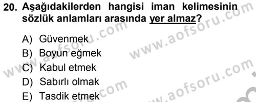 Tefsir Dersi Ara Sınavı Deneme Sınav Soruları 20. Soru