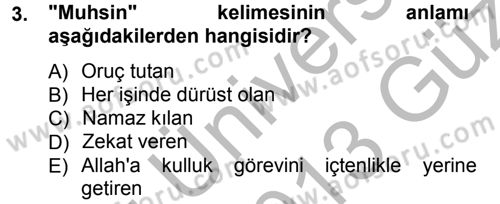 Tefsir Dersi Ara Sınavı Deneme Sınav Soruları 3. Soru