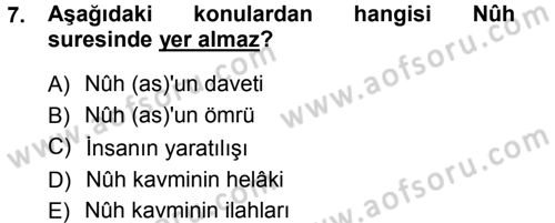 Tefsir Dersi Ara Sınavı Deneme Sınav Soruları 7. Soru