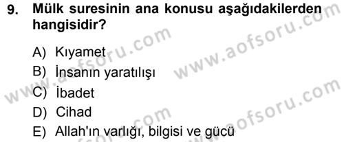 Tefsir Dersi Ara Sınavı Deneme Sınav Soruları 9. Soru