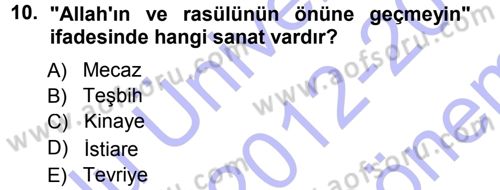 Tefsir Dersi 2012 - 2013 Yılı (Final) Dönem Sonu Sınav Soruları 10. Soru