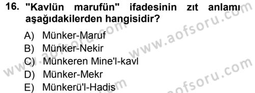Tefsir Dersi 2012 - 2013 Yılı (Final) Dönem Sonu Sınav Soruları 16. Soru