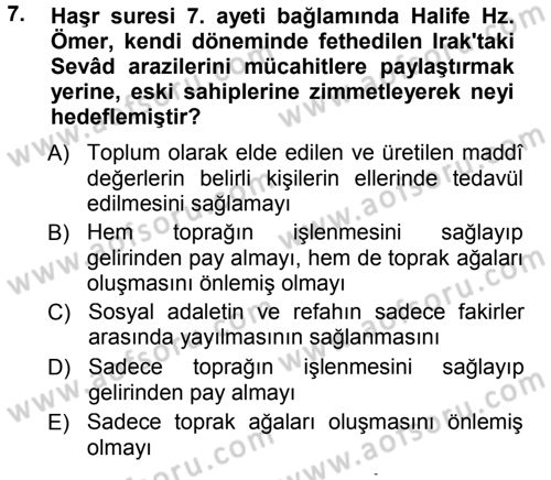 Tefsir Dersi 2012 - 2013 Yılı (Final) Dönem Sonu Sınav Soruları 7. Soru