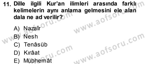 Tefsir Dersi Ara Sınavı Deneme Sınav Soruları 11. Soru