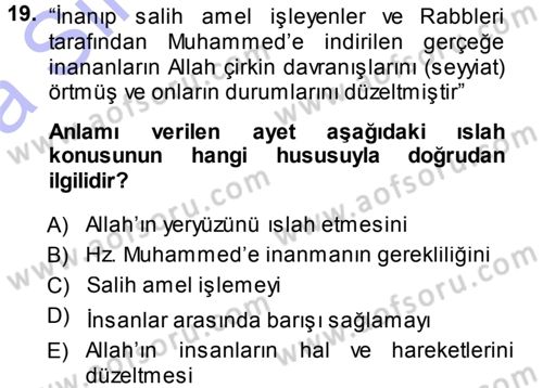 Tefsir Dersi Ara Sınavı Deneme Sınav Soruları 19. Soru