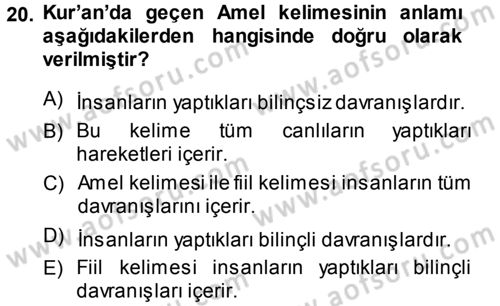 Tefsir Dersi 2013 - 2014 Yılı (Vize) Ara Sınav Soruları 20. Soru