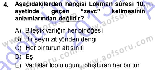 Tefsir Dersi 2013 - 2014 Yılı (Vize) Ara Sınav Soruları 4. Soru