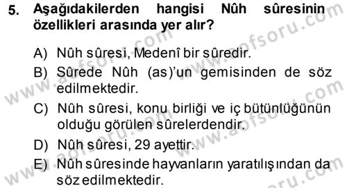 Tefsir Dersi Ara Sınavı Deneme Sınav Soruları 5. Soru