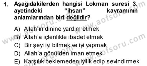 Tefsir Dersi 2013 - 2014 Yılı (Final) Dönem Sonu Sınav Soruları 1. Soru
