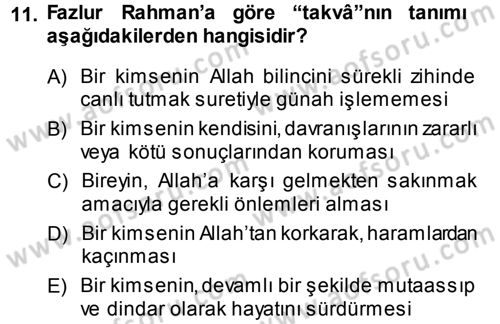 Tefsir Dersi 2013 - 2014 Yılı (Final) Dönem Sonu Sınav Soruları 11. Soru