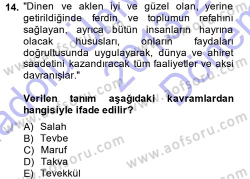 Tefsir Dersi 2013 - 2014 Yılı (Final) Dönem Sonu Sınav Soruları 14. Soru