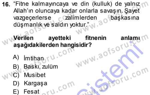 Tefsir Dersi 2013 - 2014 Yılı (Final) Dönem Sonu Sınav Soruları 16. Soru