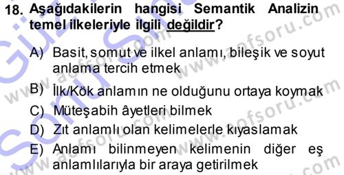 Tefsir Dersi 2013 - 2014 Yılı (Final) Dönem Sonu Sınav Soruları 18. Soru