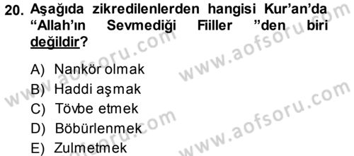 Tefsir Dersi 2013 - 2014 Yılı (Final) Dönem Sonu Sınav Soruları 20. Soru