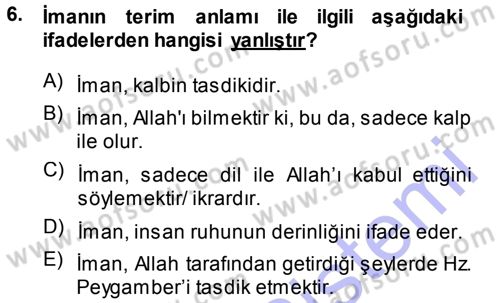 Tefsir Dersi 2013 - 2014 Yılı (Final) Dönem Sonu Sınav Soruları 6. Soru
