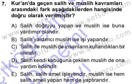 Tefsir Dersi 2013 - 2014 Yılı (Final) Dönem Sonu Sınav Soruları 7. Soru