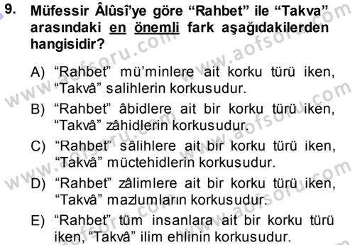 Tefsir Dersi 2013 - 2014 Yılı (Final) Dönem Sonu Sınav Soruları 9. Soru