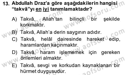 Tefsir Dersi 2013 - 2014 Yılı Tek Ders Sınav Soruları 13. Soru