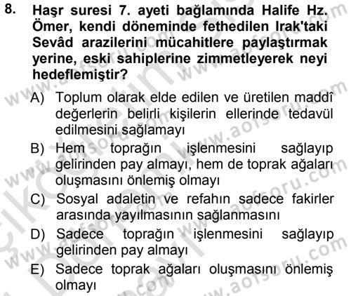 Tefsir Dersi 2013 - 2014 Yılı Tek Ders Sınav Soruları 8. Soru