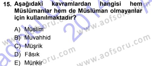Tefsir Dersi Ara Sınavı Deneme Sınav Soruları 15. Soru