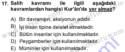 Tefsir Dersi Ara Sınavı Deneme Sınav Soruları 17. Soru