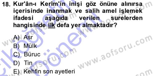 Tefsir Dersi Ara Sınavı Deneme Sınav Soruları 18. Soru