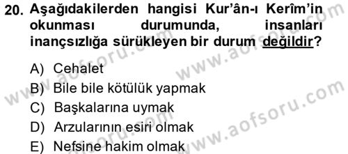 Tefsir Dersi Ara Sınavı Deneme Sınav Soruları 20. Soru