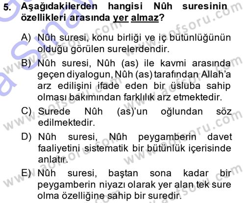 Tefsir Dersi Ara Sınavı Deneme Sınav Soruları 5. Soru