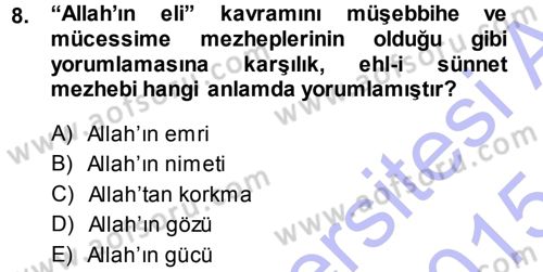 Tefsir Dersi Ara Sınavı Deneme Sınav Soruları 8. Soru