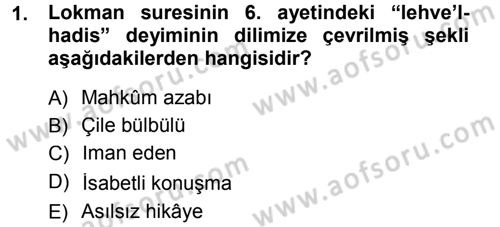 Tefsir Dersi 2014 - 2015 Yılı (Final) Dönem Sonu Sınav Soruları 1. Soru
