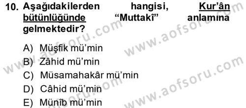 Tefsir Dersi 2014 - 2015 Yılı (Final) Dönem Sonu Sınav Soruları 10. Soru